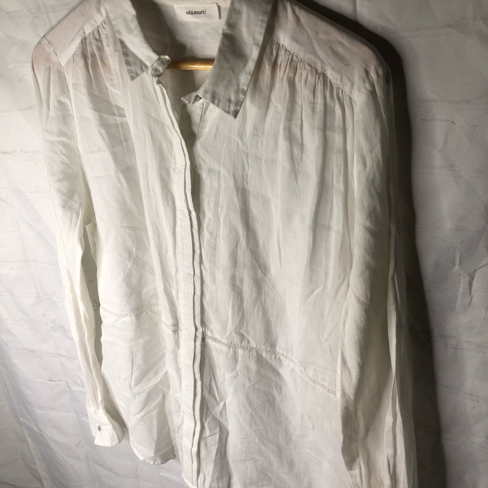 Sita Murt Button Down Blouse Semi Sheer Laser Cut Detail White EU 44 US 12